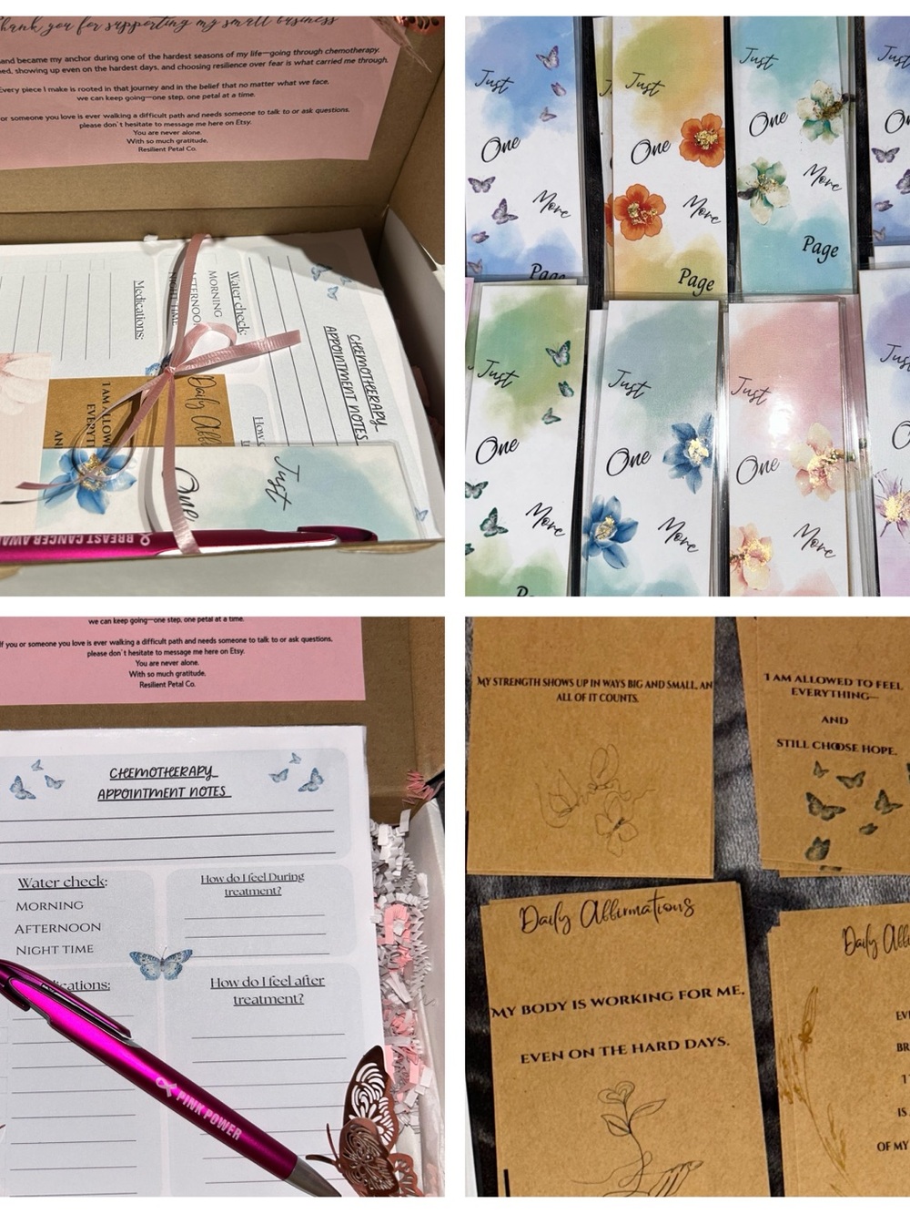 Floral Butterfly chemotherapy appointment notepad with 2 bookmarks & affirmation